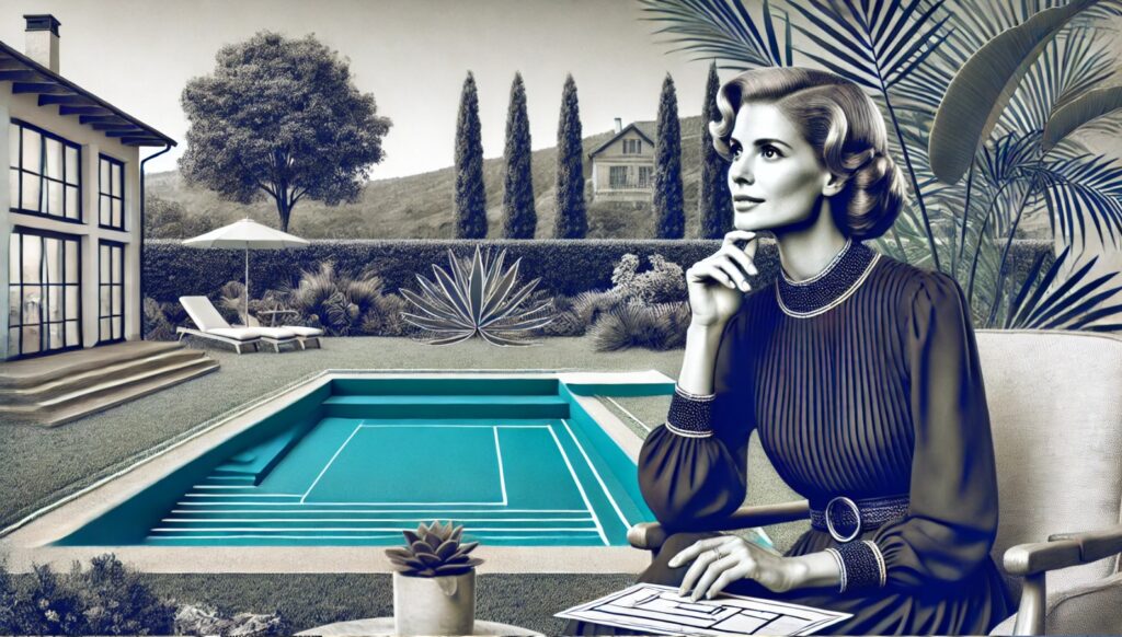 Illustration d'une femme travaillant à son projet de piscine financée grâce à un pret de 30000 euros