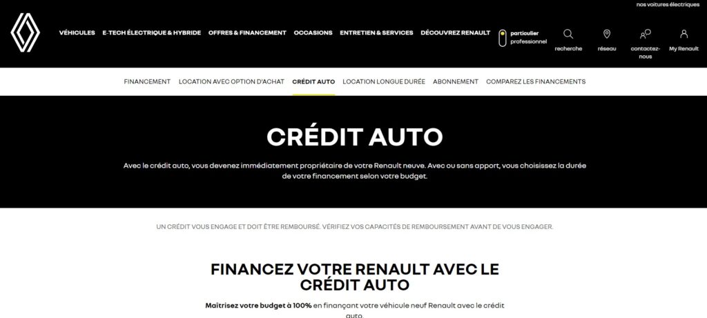 Image du site Renault financement, qui aborde le sujet du crédit auto